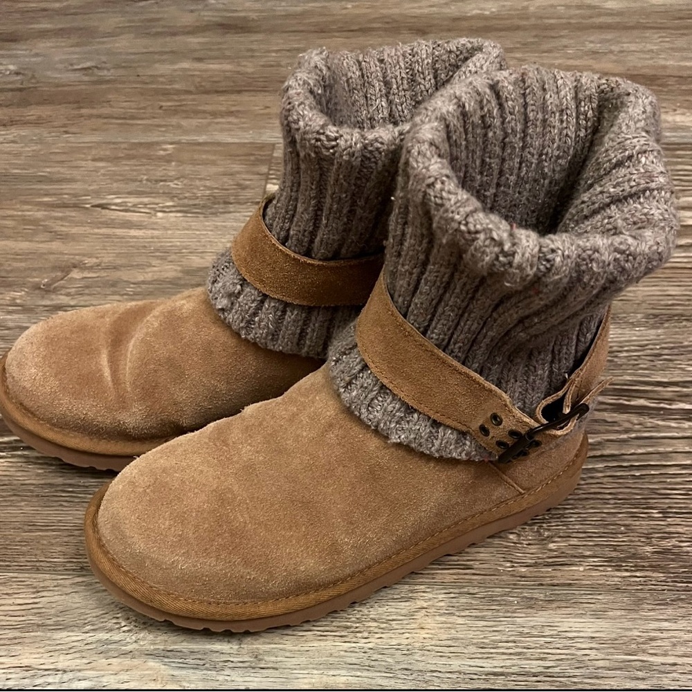 UGG Tan Suede Boots with Knit Cuffs